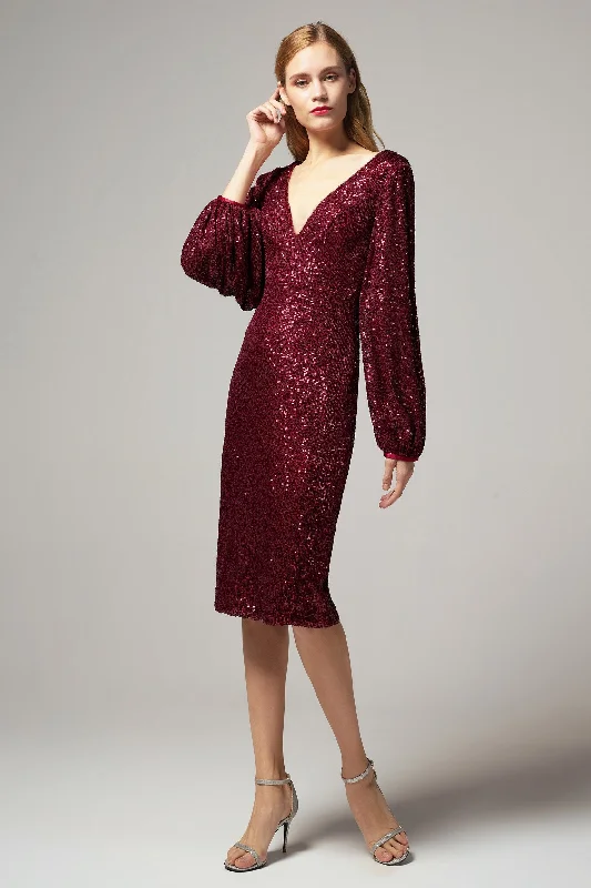 Red carpet maxi dressesRed carpet midi dressesRed carpet mini dressesHoliday sweatersWomen's reflective jacketsSheath-Column Knee Length Sequined Dress CS0268 Sequin Gown Party