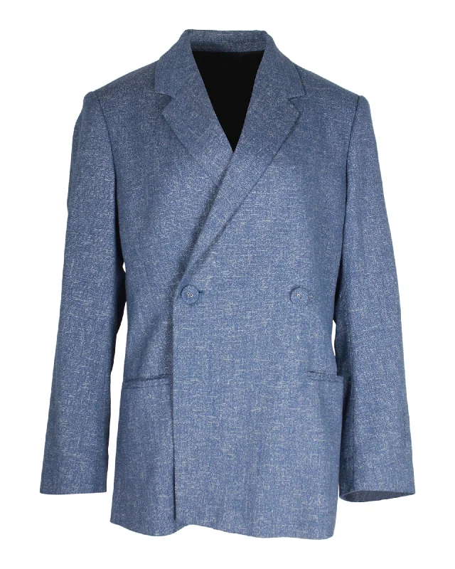 Chiffon maxi dressesChiffon midi dressesChiffon mini dressesAcrylic sweatersWomen's suede jacketsTotême Loreo Oversized Double-Breasted Mélange Blazer In Blue Cotton Stylish Blazer Jacket