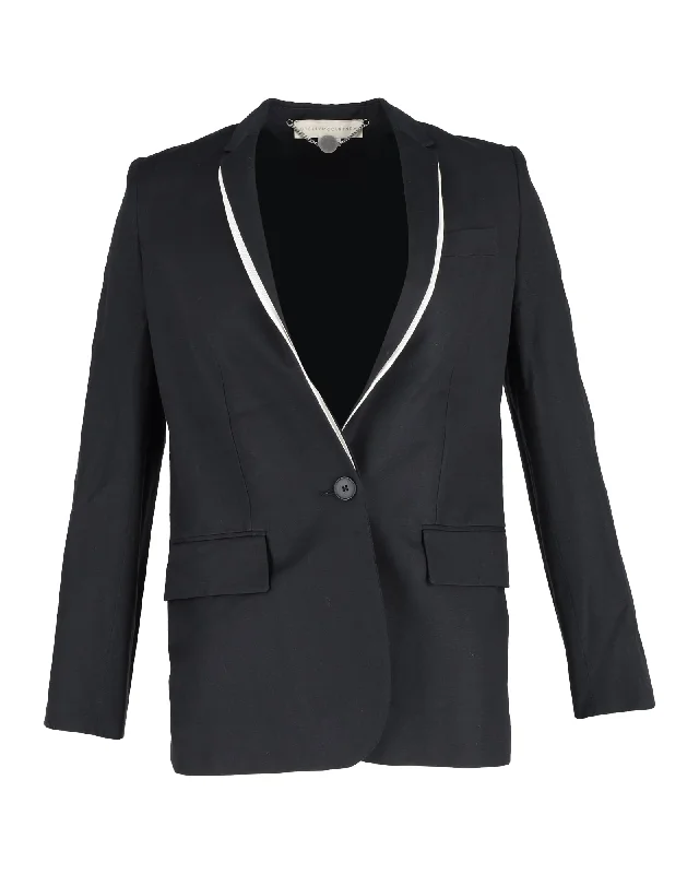 Budget-friendly maxi dressesBudget-friendly midi dressesBudget-friendly mini dressesBudget-friendly sweatersWomen's weekend jacketsStella McCartney Contrast Trim Blazer in Black Wool Classic Black Blazer