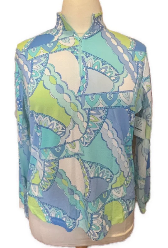 Vacation maxi dressesVacation midi dressesBeach mini dressesWarm sweatersWomen's gym jacketsG Lifestyle Blue White Lime and Aqua Illustrative 1/4 Zip Sun Shirt Size XXL