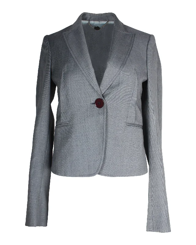 Chiffon maxi dressesChiffon midi dressesChiffon mini dressesAcrylic sweatersWomen's suede jacketsStella McCartney Single-Breasted Blazer in Blue Grey Wool Stylish Blazer Jacket