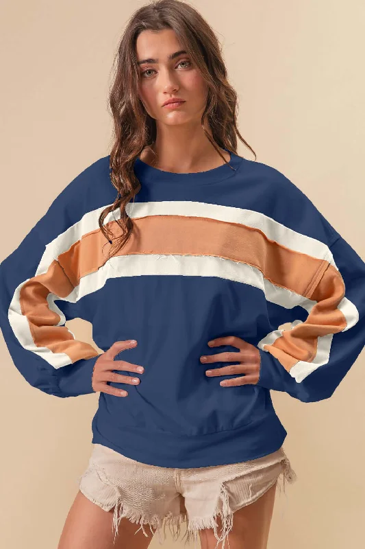 H&M maxi dressesH&M midi dressesH&M mini dressesAdidas sweatersWomen's oversized jacketsBlue French Terry Color Block Cut Edge Detail Sweatshirt Simple Hoodies for Women