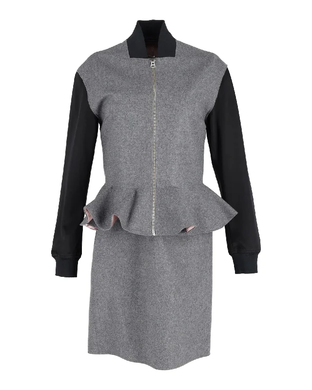 Silk maxi dressesSilk midi dressesSilk mini dressesCashmere sweatersWomen's wool jacketsMcQ Alexander McQueen Peplum Bomber Jacket and Skirt in Grey Wool Fitted Blazer Look