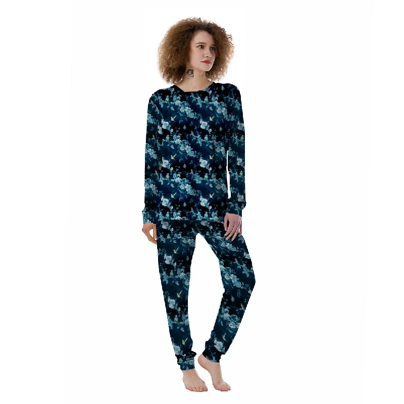 Long sleeve maxi dressesLong sleeve midi dressesLong sleeve mini dressesV-neck sweatersWomen's trendy jacketsFloral Hummingbird Dark Blue Print Women's Pajamas Plus size pajama sets