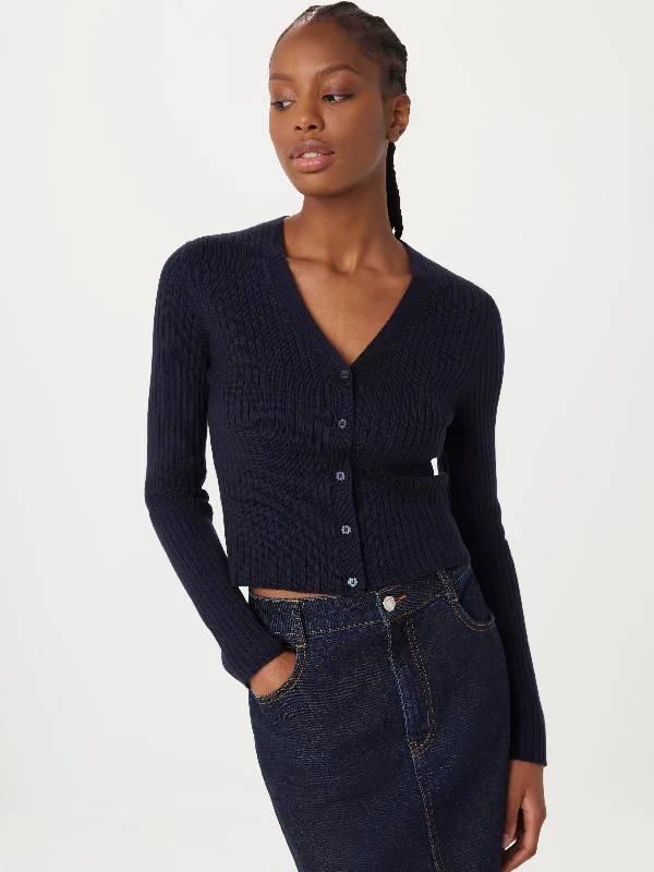 Corset maxi dressesCorset midi dressesCorset mini dressesSoft-touch sweatersWomen's Levi’s jacketsThe Merino V-Neck Cardigan in Space Blue Soft-touch sweaters