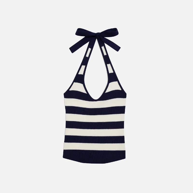 Festival maxi dressesFestival midi dressesGraduation mini dressesTravel-friendly sweatersWomen's office jacketsFrankies Bikinis Marialla Knit Halter Top - Sea Stripe Travel-friendly sweaters