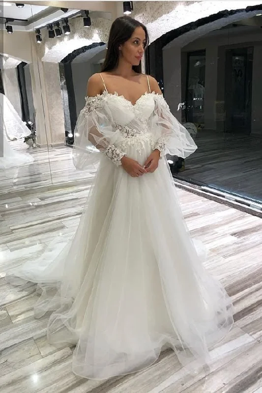 Silk maxi dressesSilk midi dressesSilk mini dressesCashmere sweatersWomen's wool jacketsA-Line Off-the-Shoulder Long Sleeve Spaghetti Strap Wedding Dress with Lace Appliques and Tulle Floral Lace Wedding