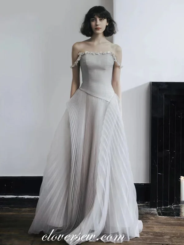 Clubbing maxi dressesClubbing midi dressesClubbing mini dressesChristmas sweatersWomen's heated jacketsLight Grey Pleating Tulle Applique Open Back Vintage Wedding Dresses, CW0319 Classic Bridal Dress