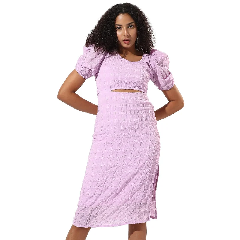 Casual maxi dressesCasual midi dressesCasual mini dressesKids' sweatersWomen's lightweight jacketsCampus Sutra Women's Solid Lavender Short Sleeve Midi Length Regular Fit Dress for Casual Wear | V Neck Dress Crafted with Comfort Fit and High Performance for Everyday Wear Casual midi dresses