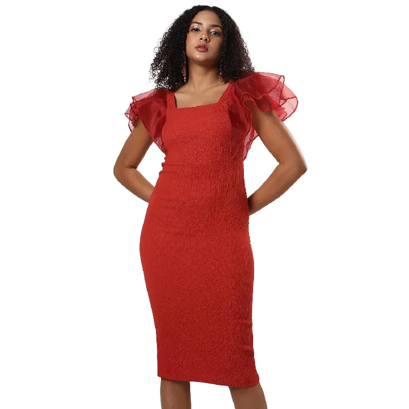 Elegant maxi dressesElegant midi dressesElegant mini dressesCropped sweatersWomen's casual jacketsCampus Sutra Women's Solid Red Short Sleeve Midi Length Regular Fit Dress for Casual Wear | Square Neck Dress Crafted with Comfort Fit and High Performance for Everyday Wear Elegant midi dresses