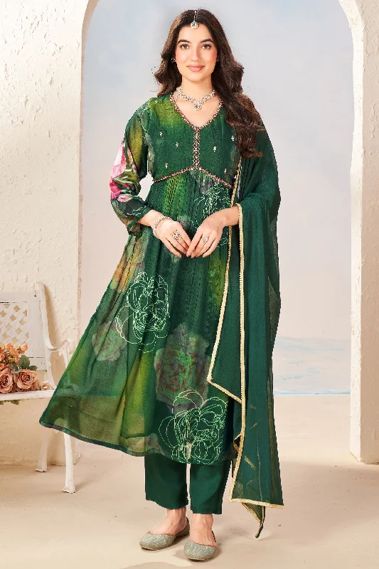 Affordable maxi dressesAffordable midi dressesAffordable mini dressesAffordable sweatersWomen's formal jacketsGreen Color Chinon Fabric Fancy Printed Readymade Anarkali Salwar Kameez Affordable floral dresses