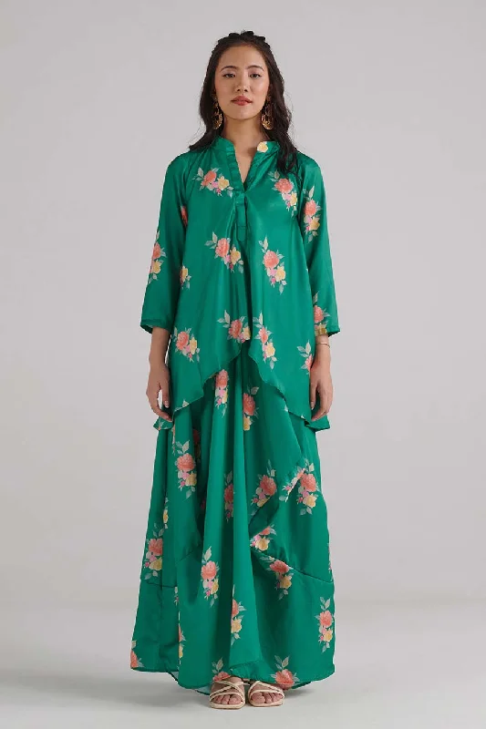 Summer maxi dressesSummer midi dressesSummer mini dressesMen's sweatersWomen's summer jacketsJade Green Floral Print Dhoti-Kurti Dress Girls' floral dresses