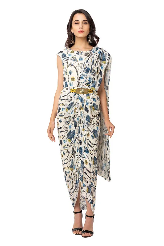 Best maxi dresses for plus sizeBest midi dresses for plus sizeBest mini dresses for plus sizeBest sweaters for workWomen's premium jacketsOff White Printed Drape Saree Dress Best floral dresses for plus size