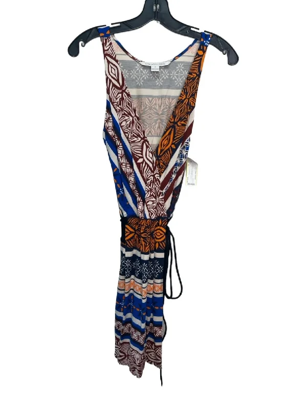 Boho maxi dressesBoho midi dressesBoho mini dressesElegant sweatersWomen's spring jacketsDiane Von Furstenberg Size 10 Blue, Orange, Black Silk Sleeveless Surplice Dress High-low unclassified dresses