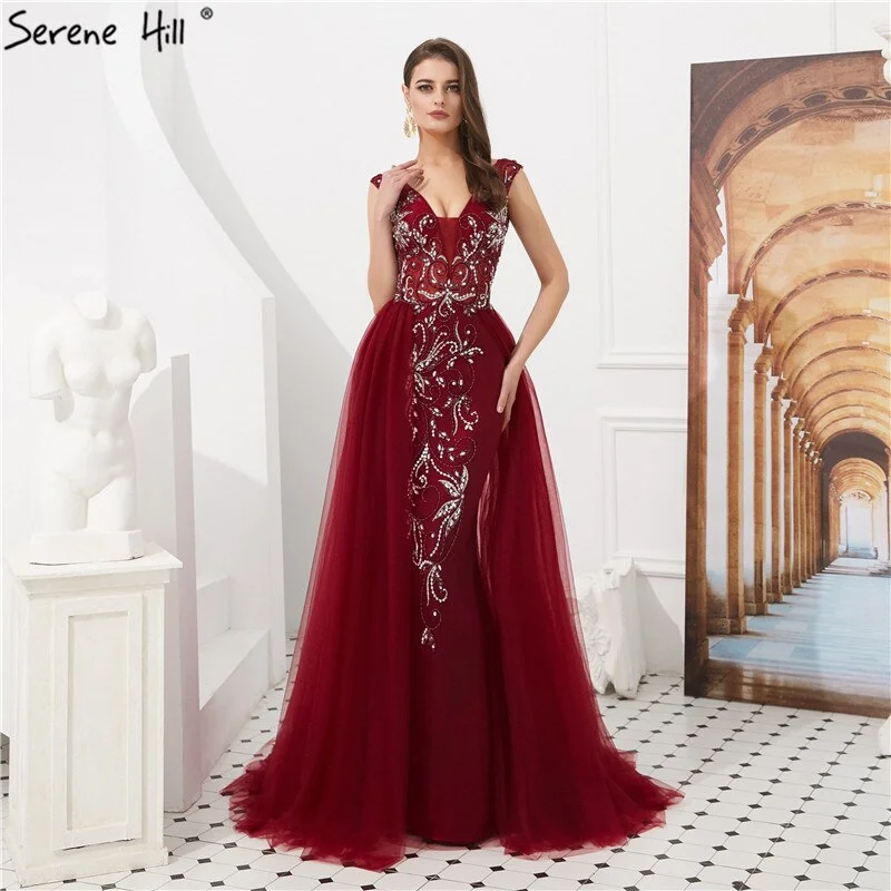 Chiffon maxi dressesChiffon midi dressesChiffon mini dressesAcrylic sweatersWomen's suede jacketsSale Dubai Wine Red Crystal Beading Evening Dresses 2024 Backless Sexy Mermaid Fromal Evening Gowns Serene Hill LA60805 Long sleeve unclassified dresses