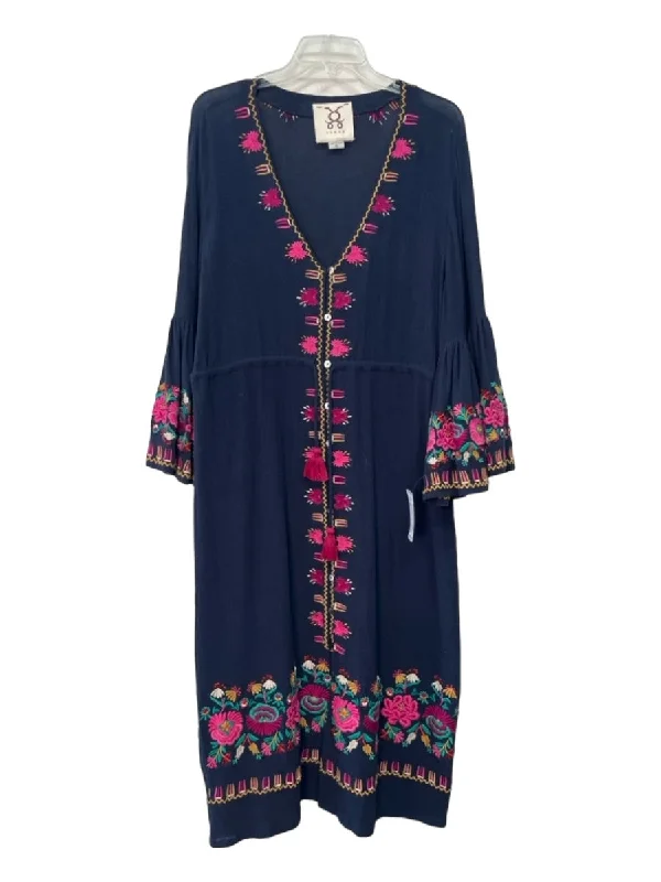 Sexy maxi dressesSexy midi dressesSexy mini dressesTurtleneck sweatersWomen's warm jacketsFigue Size M Navy Blue, Pink, Multi Cotton Embroidered Flowers V Neck Dress Sexy unclassified dresses