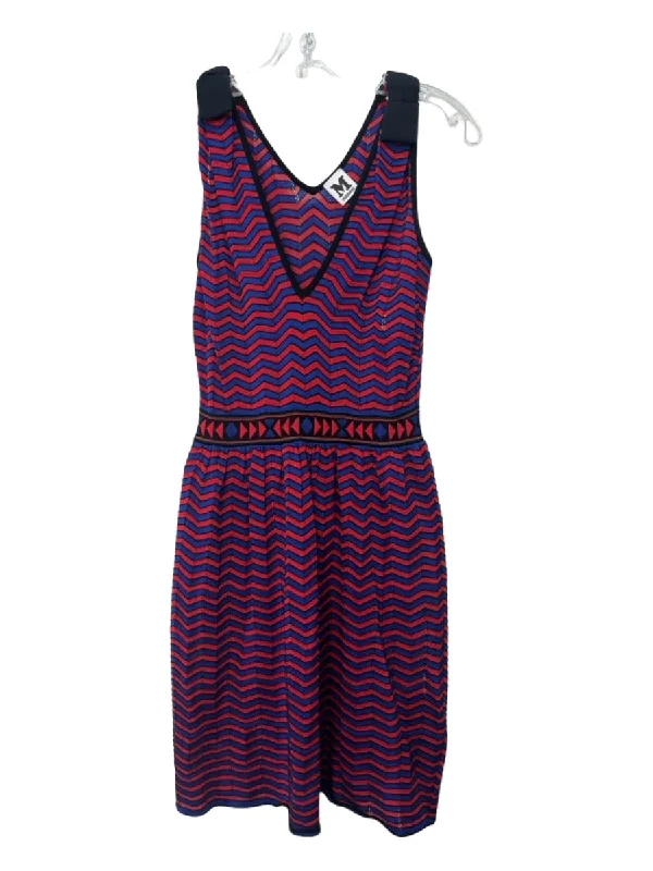 Sequin maxi dressesSequin midi dressesSequin mini dressesMohair sweatersWomen's polyester jacketsM Missoni Size 4 Black Red & Blue V Neck Chevron Sleeveless Knit Dress Long unclassified dresses