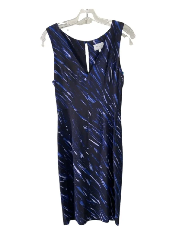 Street style maxi dressesStreet style midi dressesStreet style mini dressesSporty sweatersWomen's winter-ready jacketsMilly Size 2 Black & Blue Viscose Blend Abstract V Neck Sleeveless Dress Y2K unclassified dresses