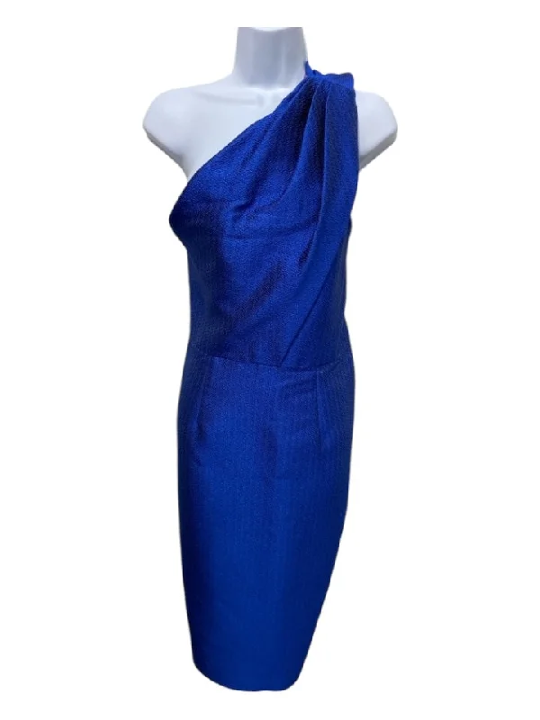 Spring maxi dressesSpring midi dressesSpring mini dressesParty sweatersWomen's breathable jacketsML Monique Lhuillier Size 10 Cobalt Blue Polyester Blend One Shoulder Dress Monochrome unclassified dresses