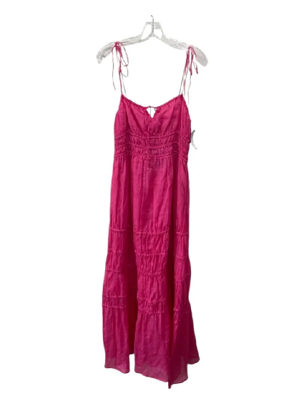 Glamorous maxi dressesGlamorous midi dressesGlamorous mini dressesFashionable sweatersWomen's cool weather jacketsNicholas Size 10 Fuchsia Ramie Spaghetti Strap Front Tie Back Zip Tiered Dress Minimalist unclassified dresses