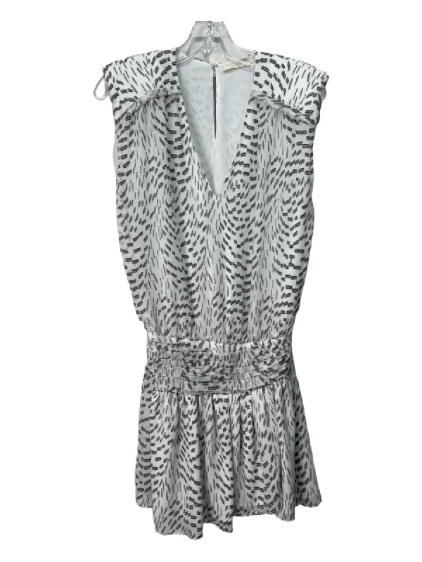 Glamorous maxi dressesGlamorous midi dressesGlamorous mini dressesFashionable sweatersWomen's cool weather jacketsRamy Brook Size XS White & Gray Silk Blend V Neck Textured Smocked Back Dress Minimalist unclassified dresses