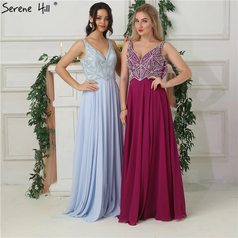 Denim maxi dressesDenim midi dressesDenim mini dressesFleece sweatersWomen's cotton jacketsOn Sale no return no refundSale Sky Blue Chiffon Sleeveless Prom Dresses Beading Pearls V-Neck Beach Evening Gowns LA6697 Petite unclassified dresses