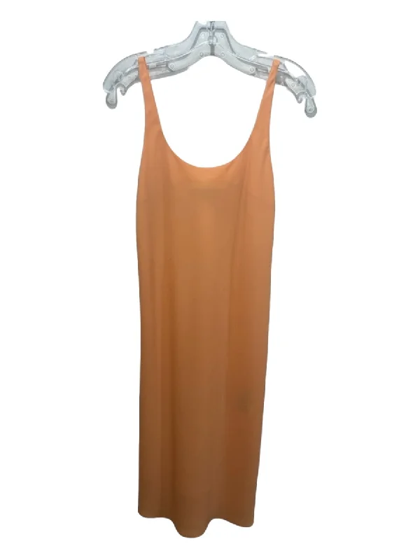 Strapless maxi dressesStrapless midi dressesStrapless mini dressesCardigan sweatersWomen's long jacketsTibi Size 4 Peach Polyester Sleeveless Semi Sheer Side Slits Dress Fashionable unclassified dresses