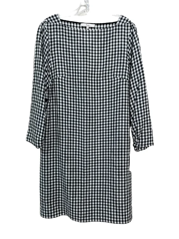 Vacation maxi dressesVacation midi dressesBeach mini dressesWarm sweatersWomen's gym jacketsTibi Size 6 Black & White Viscose Blend Checkered 3/4 Sleeve Shift Dress Tiered unclassified dresses