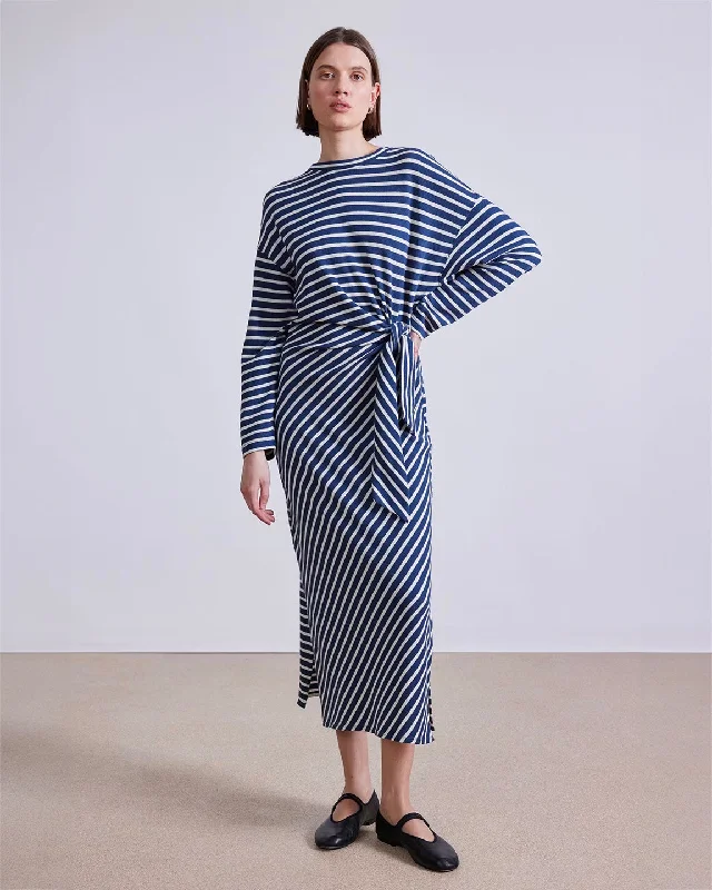 Street style maxi dressesStreet style midi dressesStreet style mini dressesSporty sweatersWomen's winter-ready jacketsApiece Apart L/S Vanina Cinched Waist Dress in Navy and Cream Stripe Y2K unclassified dresses