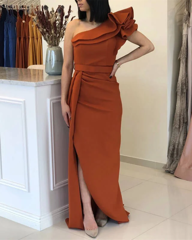 Graduation maxi dressesGraduation midi dressesOffice mini dressesOutdoor sweatersWomen's work jacketsMermaid Burnt Orange Bridesmaid Dresses One Shoulder Ruched unclassified dresses