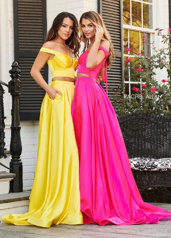 Luxury maxi dressesLuxury midi dressesLuxury mini dressesLuxury sweatersWomen's party jacketsRachel Allan 7185 Yellow 2 Piece Satin Dress with Slit Stretchy unclassified dresses