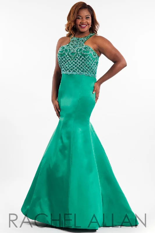 Elegant maxi dressesElegant midi dressesElegant mini dressesCropped sweatersWomen's casual jacketsRachel Allan 7834 Emerald Green Fit-N-Flare Halter Dress - Size 24W Casual unclassified dresses