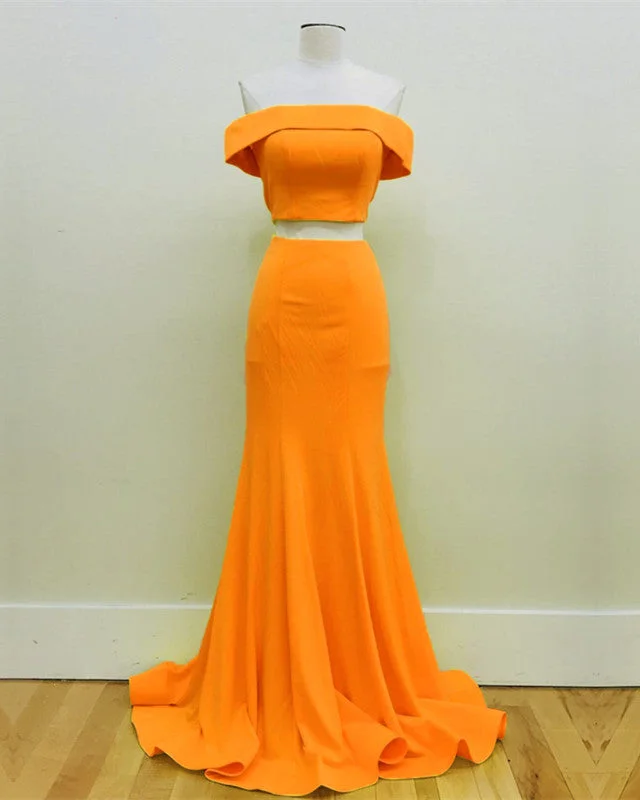 Silk maxi dressesSilk midi dressesSilk mini dressesCashmere sweatersWomen's wool jacketsTwo Piece Orange Prom Dresses Mermaid Off Shoulder Designer unclassified dresses