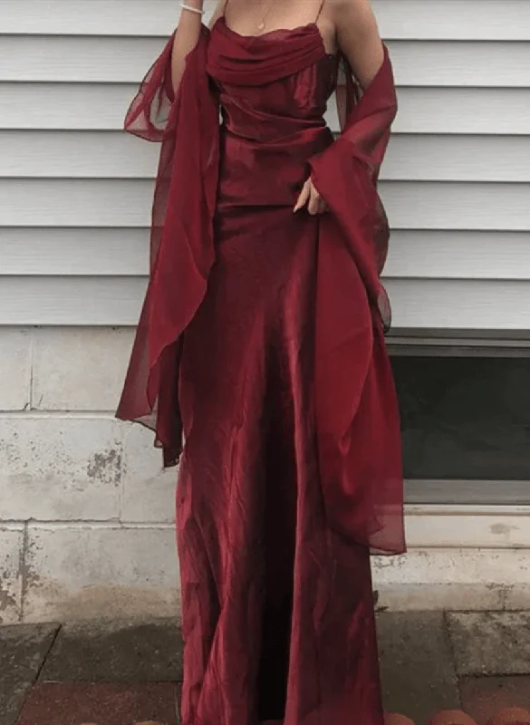 Anniversary maxi dressesAnniversary midi dressesAnniversary mini dressesFormal sweatersWomen's packable jacketsWine Red Satin Long Spaghetti Straps Simple Prom Dress, Wine Red Long Formal Dress High-Waist Maxi Skirt