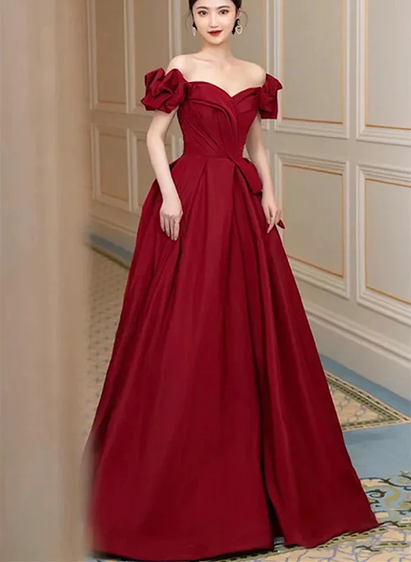 Ruffled maxi dressesRuffled midi dressesRuffled mini dressesWater-resistant sweatersWomen's Canada Goose jacketsWine Red Satin Off Shoulder Sweetheart Long Evening Dress, Wine Red A-line Prom Dress Stretch Maxi Skirt