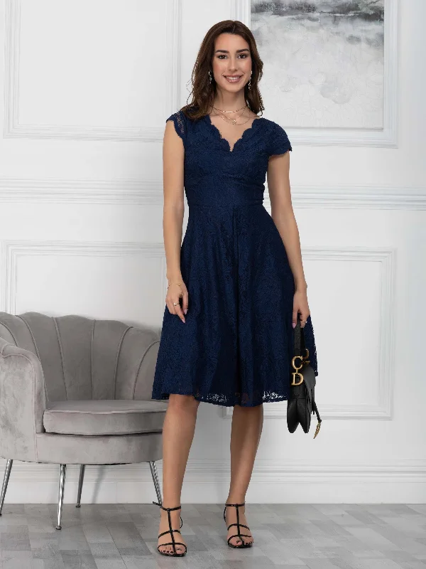 Boho maxi dressesBoho midi dressesBoho mini dressesElegant sweatersWomen's spring jackets1950s Cap Sleeve Lace Prom Dress, Navy Lace Dress Fashion