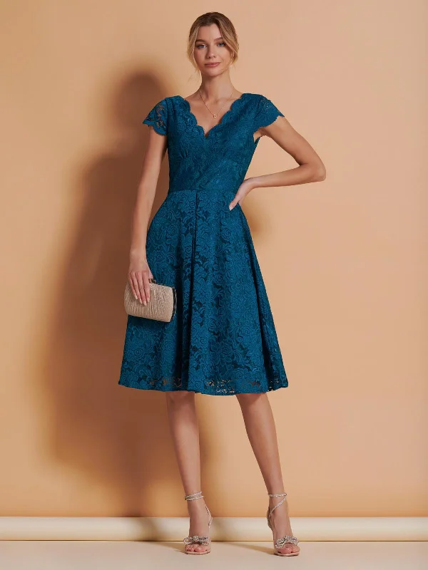 Holiday maxi dressesHoliday midi dressesFestival mini dressesOffice sweatersWomen's motorcycle jackets1950s Cap Sleeve Lace Prom Dress, Petrol Blue Boho Lace Dress